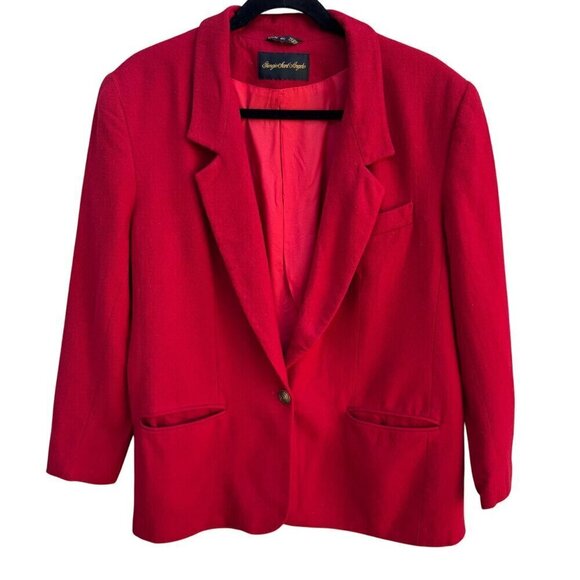 Giorgio Sant'Angelo Vintage 80s Red Womens Oversized Wool Single Breasted Blazer - Picture 1 of 11